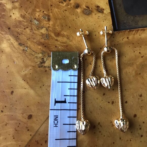 Sterling Silver 14k Yellow Gold Vermeil Heart Drop Earrings - Picture 3 of 6